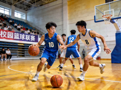 校园篮球联赛团队配合 - 球员之间默契传球组织进攻