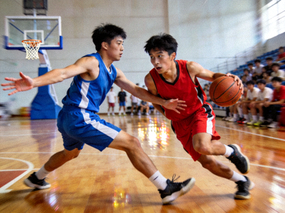 校园篮球联赛激烈防守 - 球员积极防守拦截对手进攻