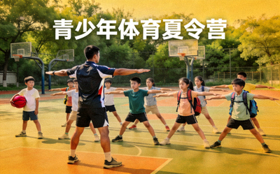 青少年体育夏令营活动 - 专业教练指导孩子们进行体育锻炼