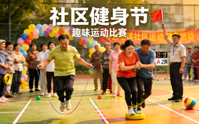 社区健身节活动现场 - 居民参与趣味运动比赛