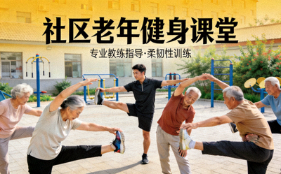 社区老年健身课堂 - 专业教练指导老年人进行柔韧性训练