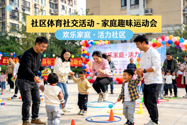 社区体育社交活动 - 家庭趣味运动会现场欢声笑语