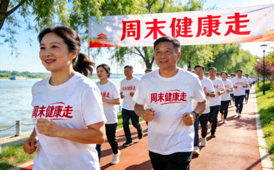‘周末健康走’活动 - 社区居民在滨江步道集体健步走