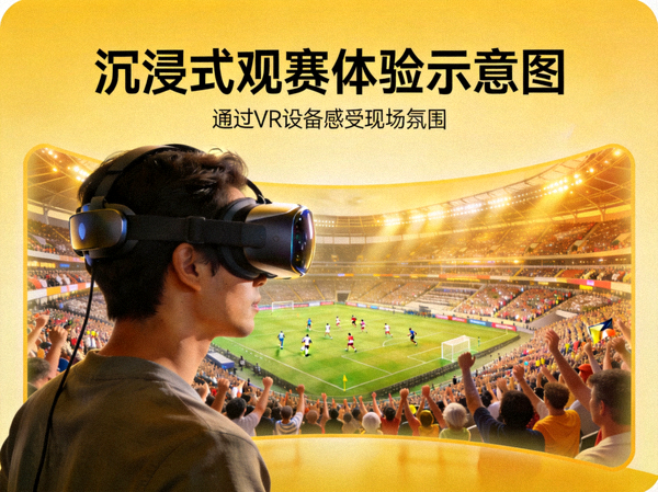 沉浸式观赛体验示意图 - 用户通过VR设备仿佛置身于座无虚席的体育场内