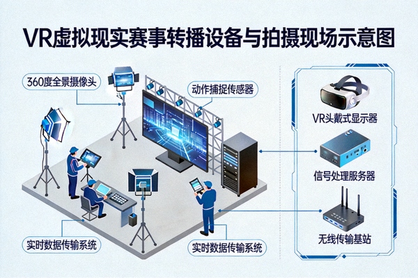 VR虚拟现实赛事转播设备与拍摄现场示意图
