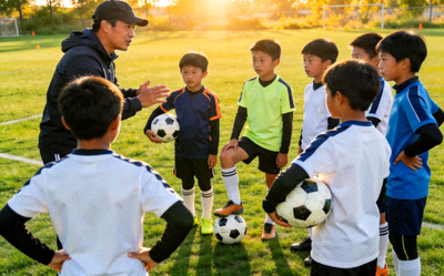 青少年体育训练 - 孩子们在教练指导下进行足球训练