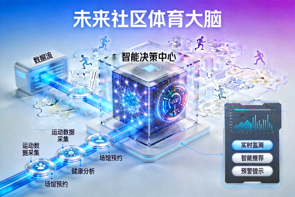 未来社区体育大脑概念图 - 数据流与智能决策中心