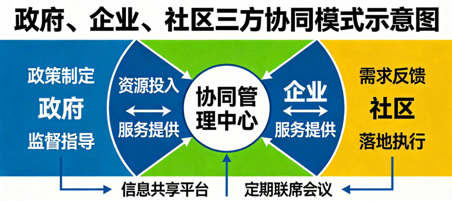 政府、企业、社区三方协同模式示意图