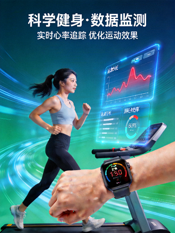 女性使用智能手环监测运动心率，展示科学健身中的数据监测重要性