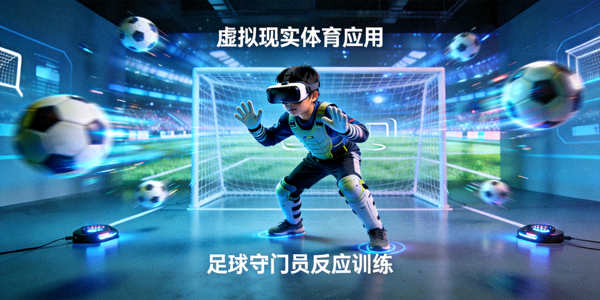 青少年运动员使用VR设备进行足球守门员反应训练 - 虚拟现实体育应用