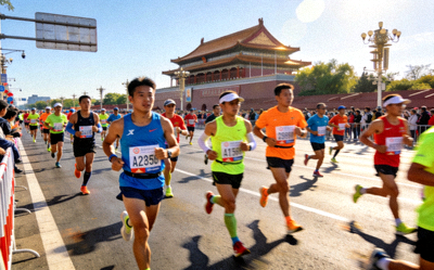 北京马拉松比赛现场 - 参赛选手在长安街上奔跑