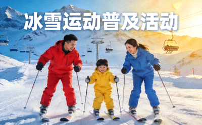 冰雪运动普及活动 - 家庭在滑雪场体验滑雪乐趣