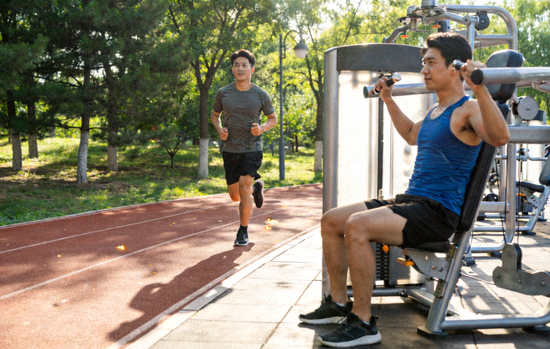 健康体育运动场景 - 人们在公园、健身房进行跑步、力量训练等有益身心的活动