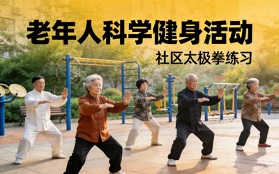 老年人科学健身活动 - 老年人在社区进行太极拳练习