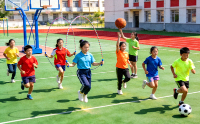 青少年校园体育活动场景 - 学生们在操场进行体育锻炼