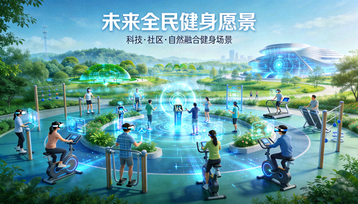 未来全民健身愿景概念图 - 科技、社区与自然融合的健身场景