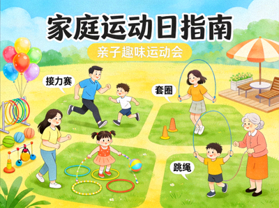家庭运动日指南 - 亲子家庭参与趣味运动会的欢乐场景