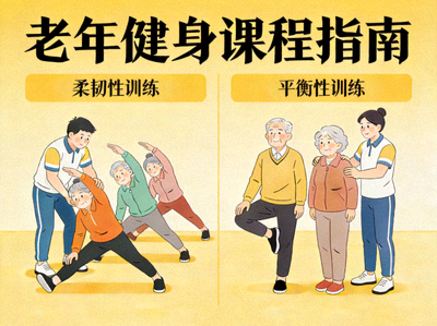 老年健身课程指南 - 老年人在专业指导下进行柔韧性、平衡性训练