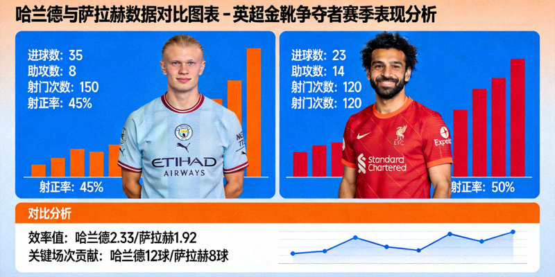 哈兰德与萨拉赫数据对比图表 - 英超金靴争夺者赛季表现分析