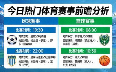 今日热门体育赛事前瞻分析图，包含足球与篮球项目